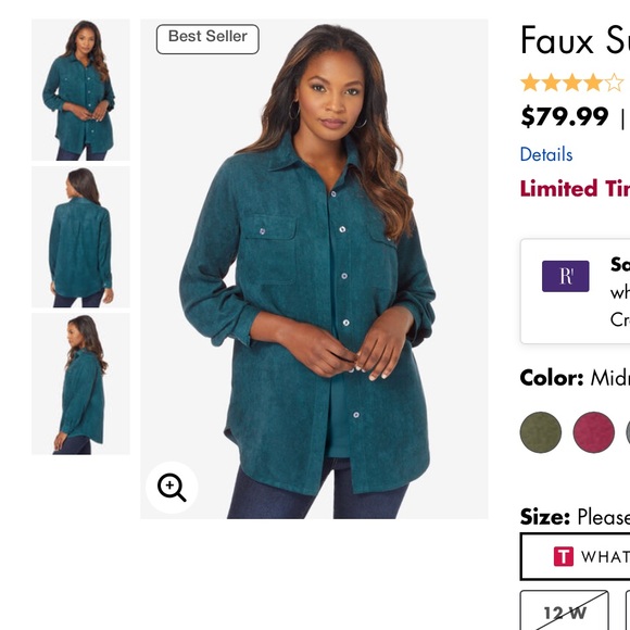 Roaman’s Plus Size Faux Suede Button Down Long Sleeve Shirt 1X - Picture 16 of 16